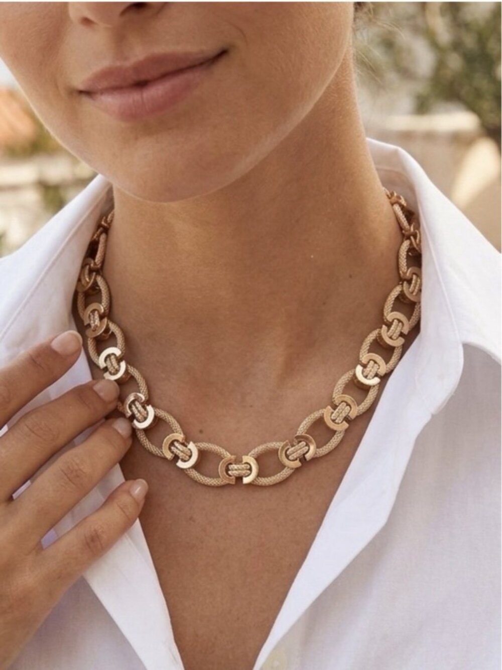 Oval Link Chain Chunky Necklace Gold Textured Statement womens jewelry